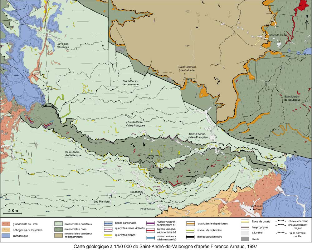 Carte géologique des Cevennes schisteuses par Florence Arnaud, 1997