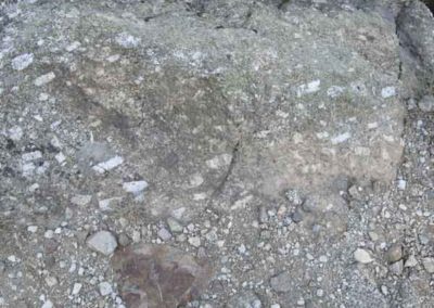 Dans le granite de genholac, les feldspaths sont alignés selon un plan de fluidité formé lorsque le magma était encore visqueux.