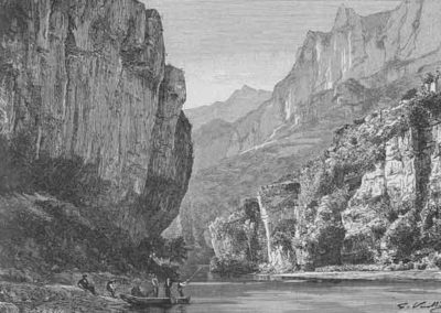 Sortie des Détroits dans les Gorges du Tarn (dessin de Vuillier, Martel, 1894)