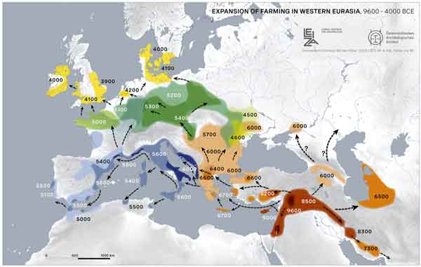 Carte de l'expansion néolithique en Europe - Gronenborn et al. 2023